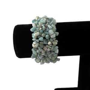 Chunky Aquamarine Chip Stretch Bracelet – Genuine Stone Beaded Statement Jewelry